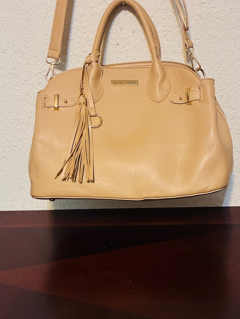 Adrienne Vittadini Tan Leather Tassel Satchel/Crossbody